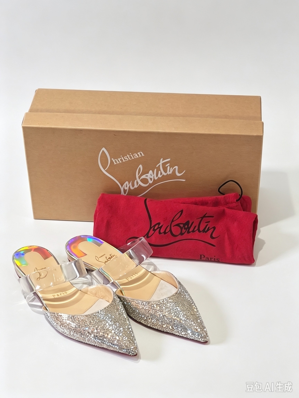 Christian Louboutin Silver Glitter Strass Mules